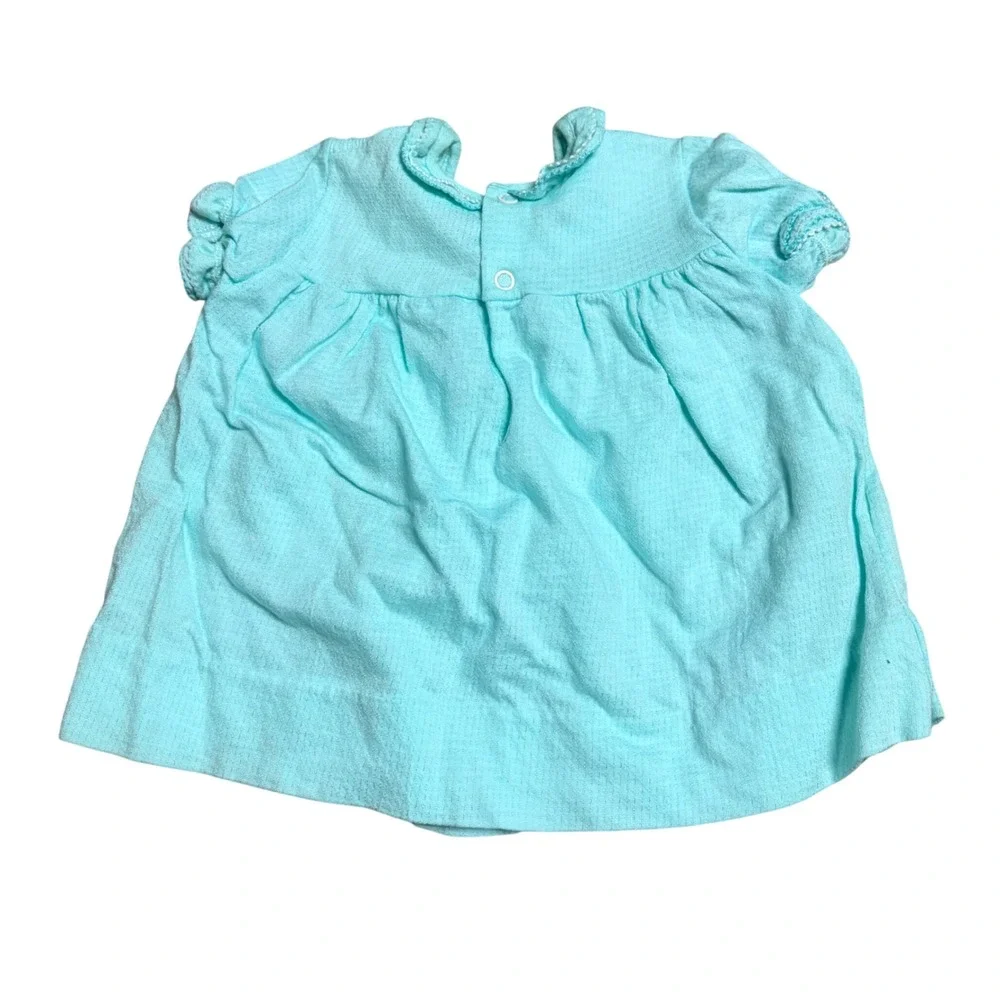 Vintage Carters Baby Girl Smocked Dress Set Blue Cat Applique Diaper Cover 1YR